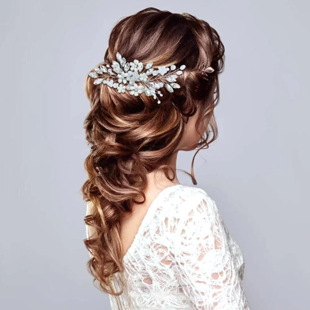 17 Pieces Silver Metal Crystal Rhinestone Pearl Bridal Wedding Hair Side Combs S
